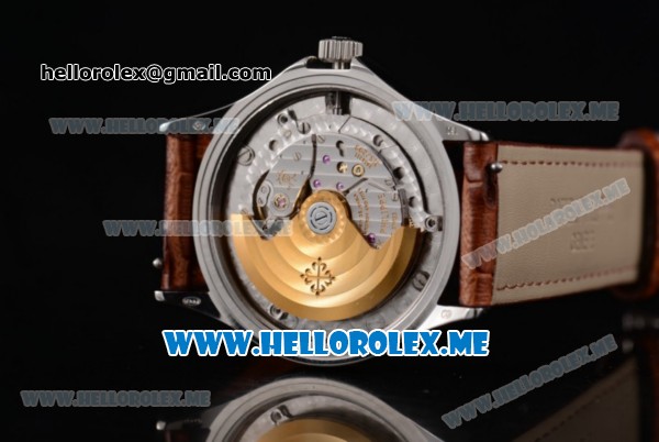 Patek Philippe Calatrava Miyota 9015 Automatic Steel Case with Rose Gold Dial Brown Leather Strap and Roman Numeral Markers - Click Image to Close